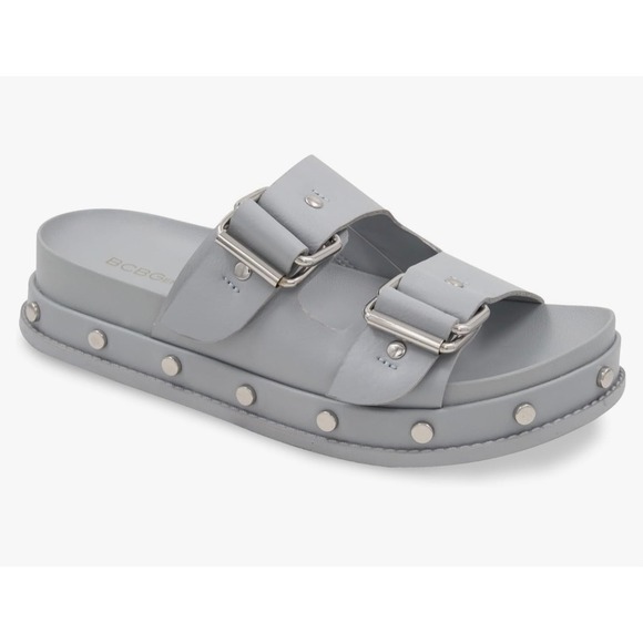 BCBGeneration Shoes - NEW BCBG Grey Bamba Double Buckle Platform Slide Sandals‎ Size 9 Summer